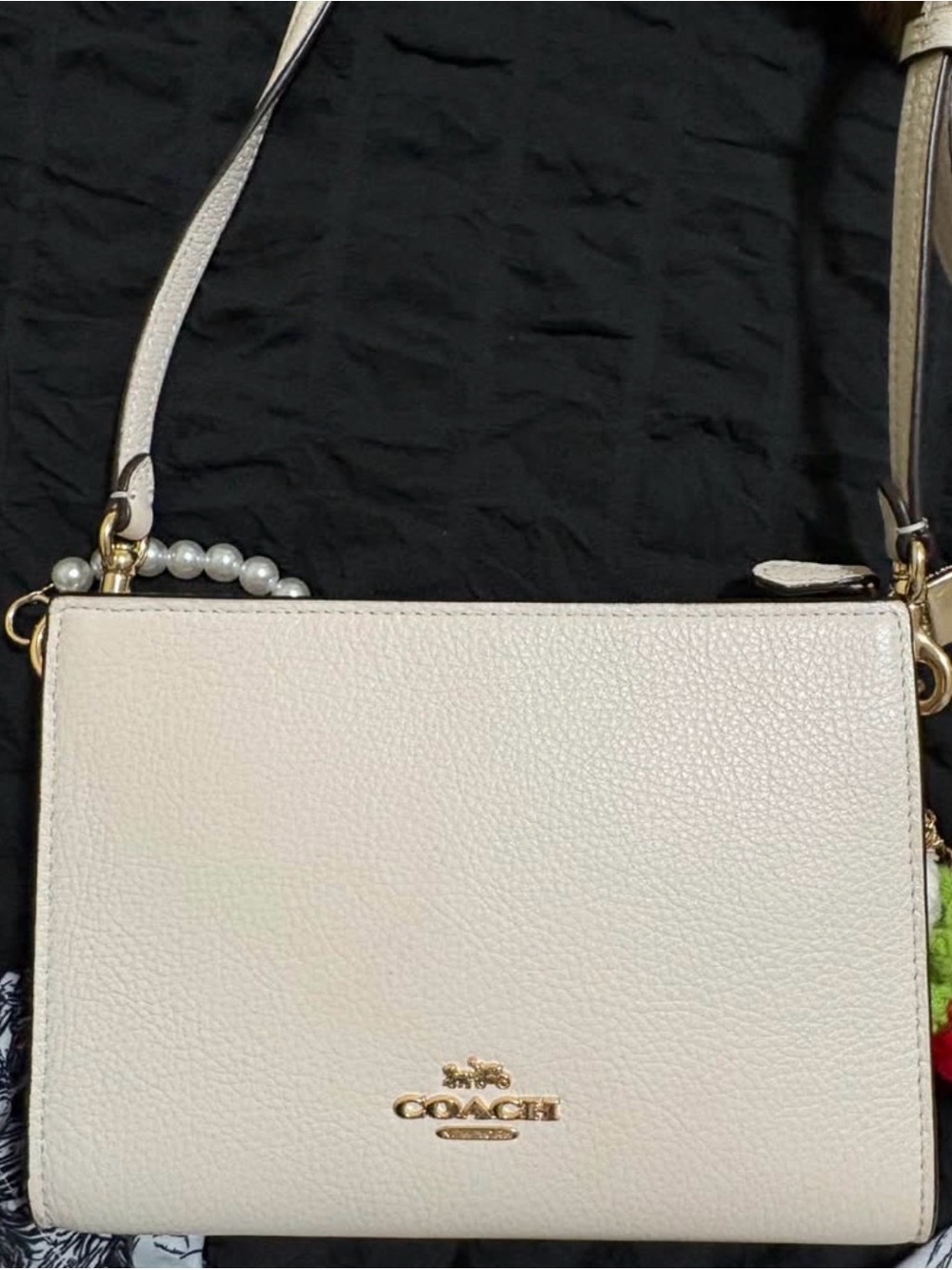 Coach Cream Pebbled Leather Crossbody with Gold Logo